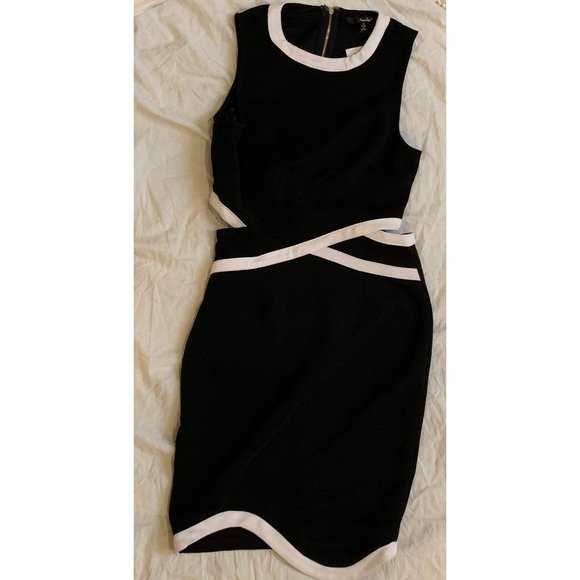 Black and White Professional Formal Dress with Cutout Waist - Picture 1 of 4